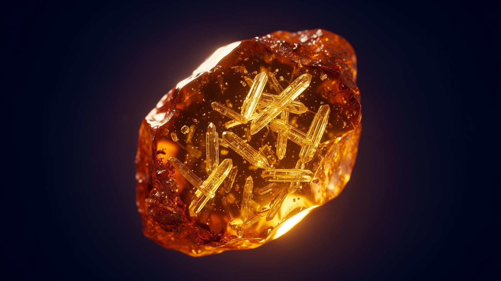 Amber vitrified glass matrix containing crystalline biological structures